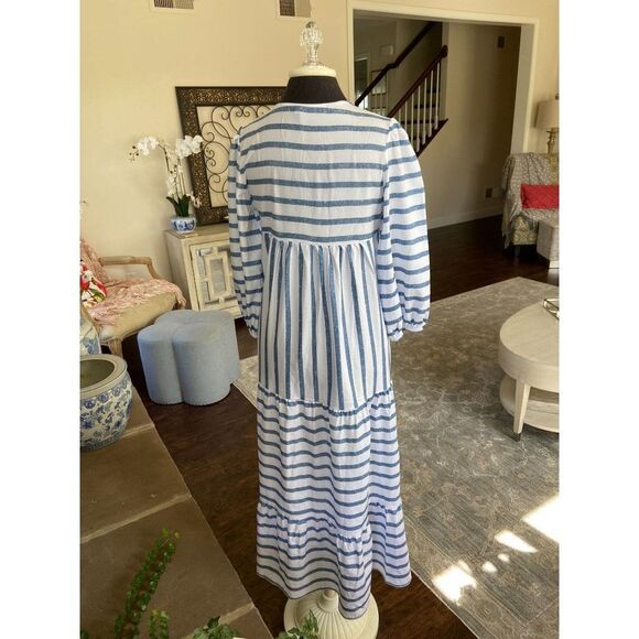 Blue and White Long Sleeved Maxi Dress (Small) - Picture 3 of 3